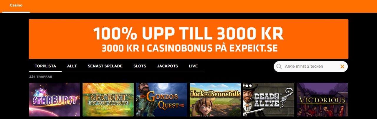 Expekt casino bonus support och odds
