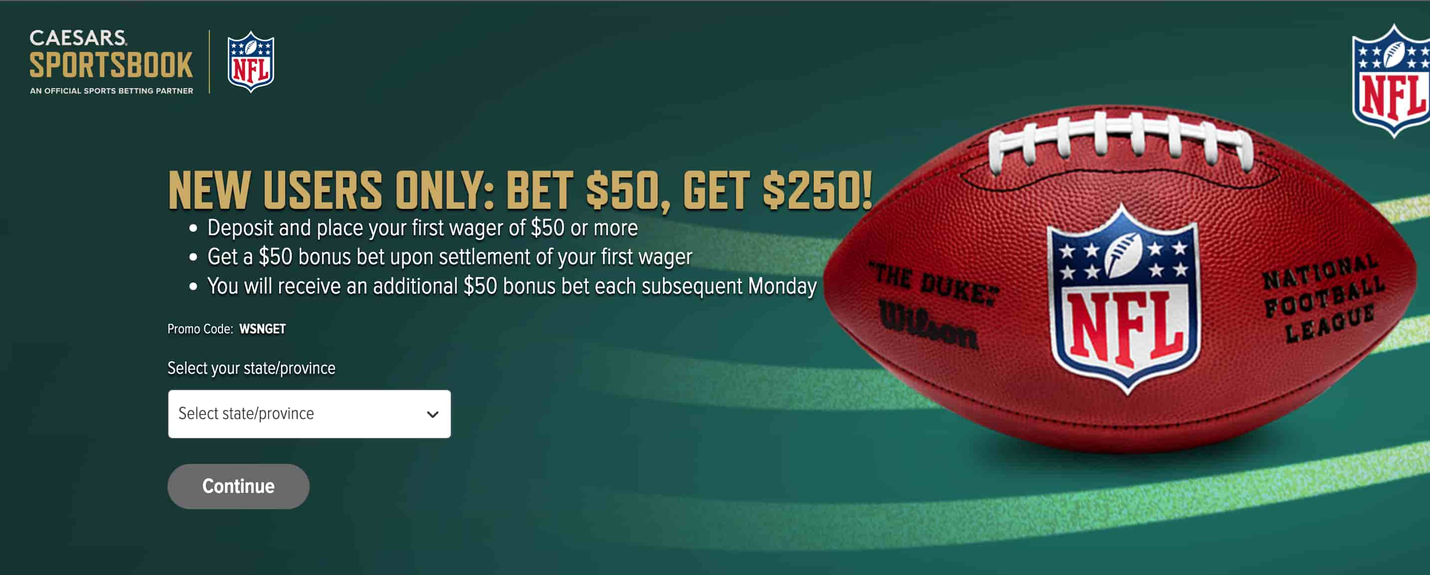 Caesars NFL Promo Bonus Code