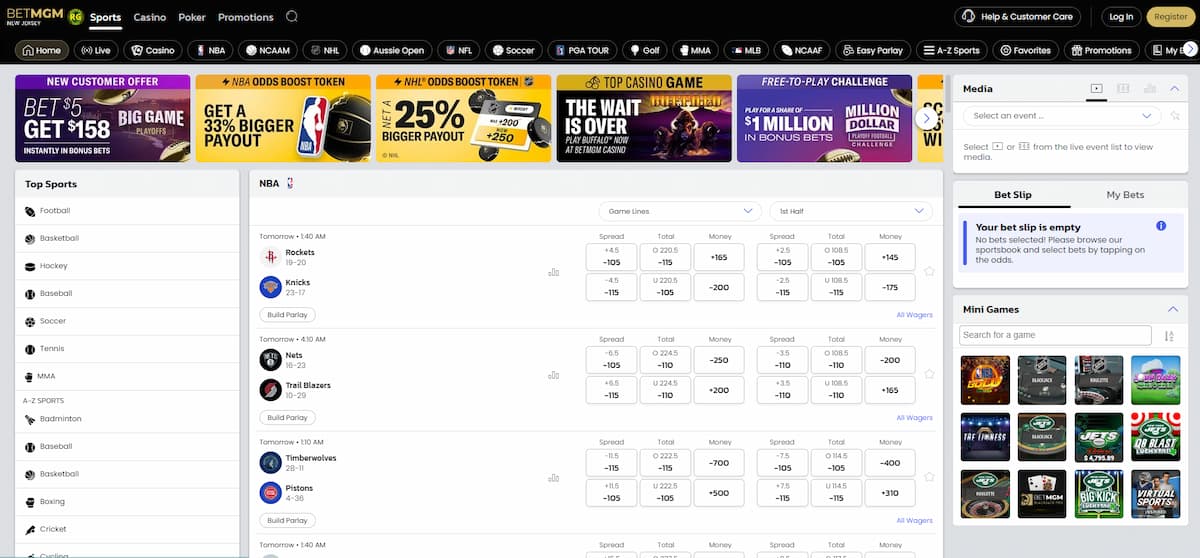 BetMGM Sportsbook NJ Interface