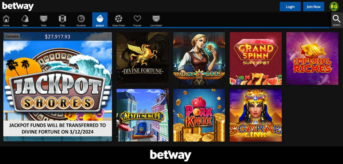 Betway Casino jackpot selection