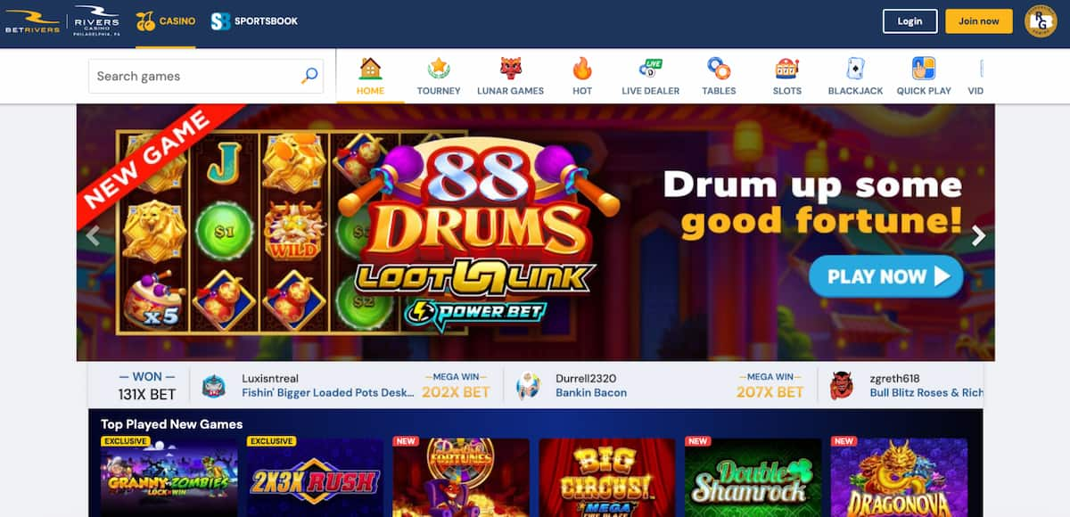 BetRivers Casino homepage with banner promoting new games