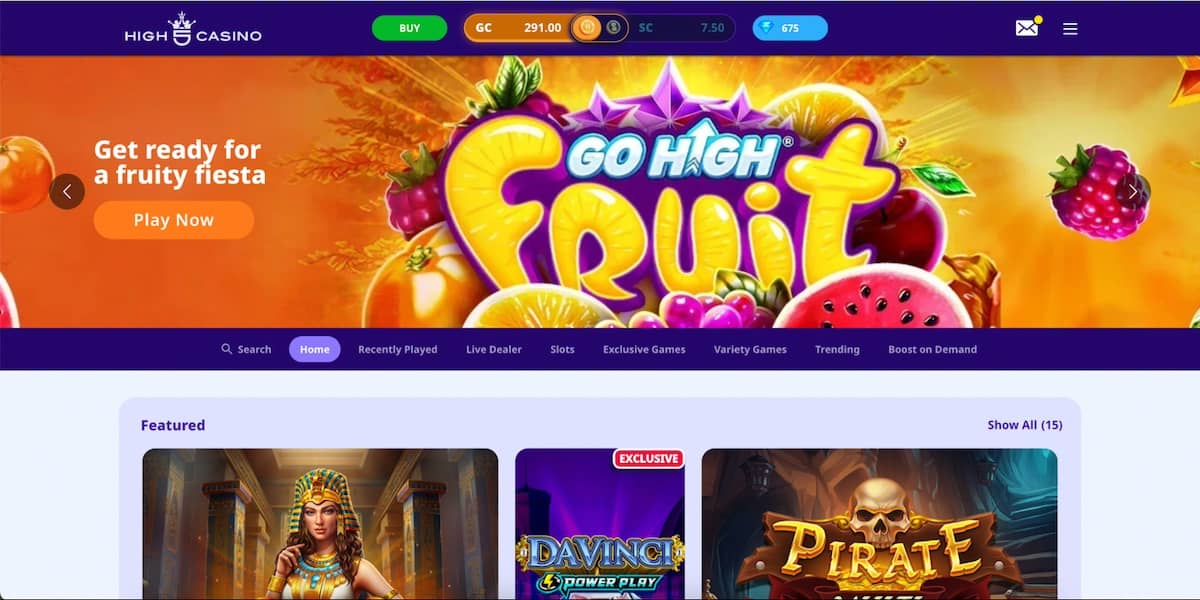 High 5 Casino desktop user experience