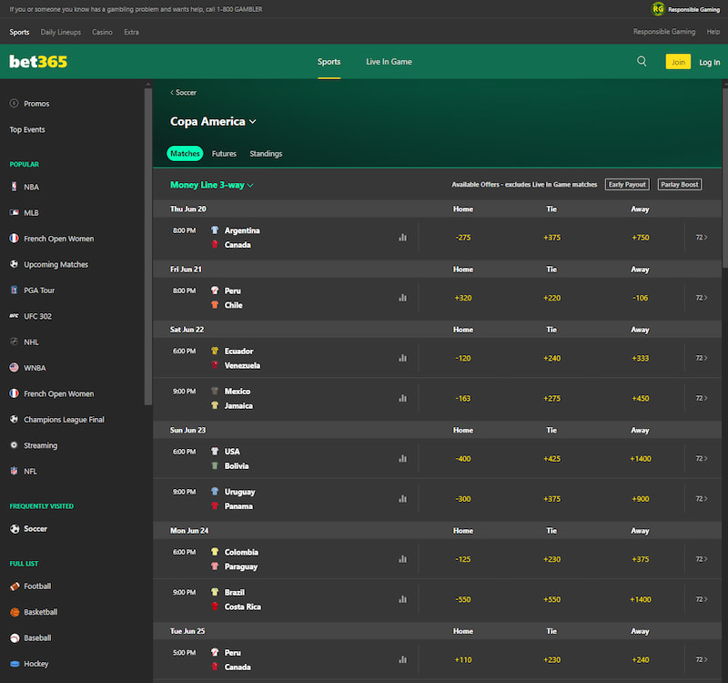 Copa America bet365 Sportsbook