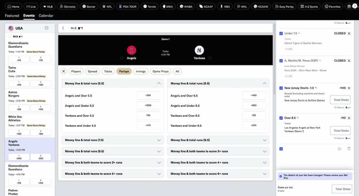 BetMGM Parlay Builder