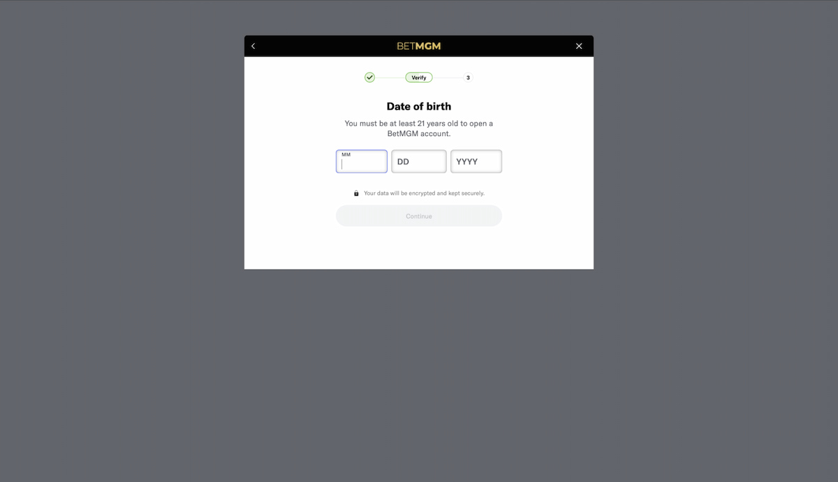 BetMGM registration process date of birth input interface