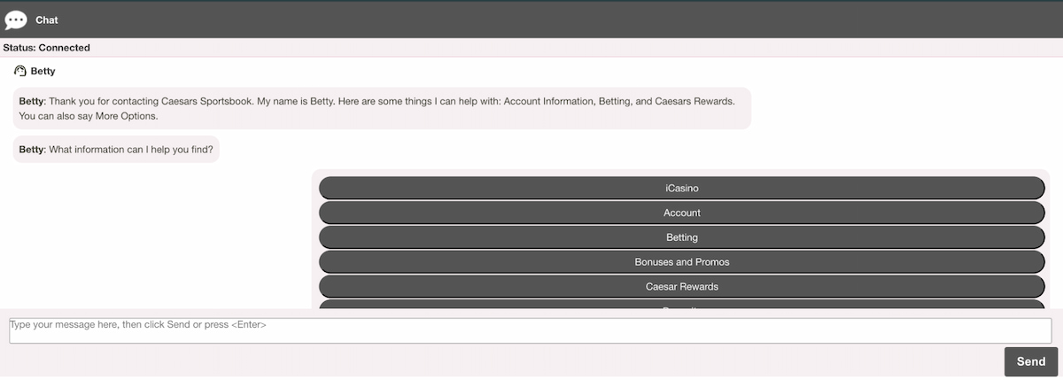 Caesars Sportsbook live chat options