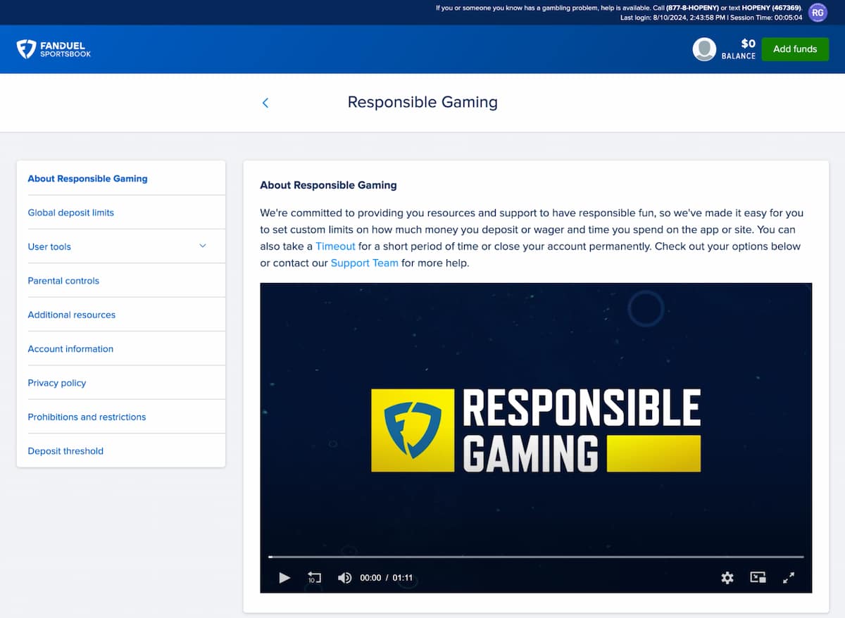 FanDuel SB Responsible Gambling Resources