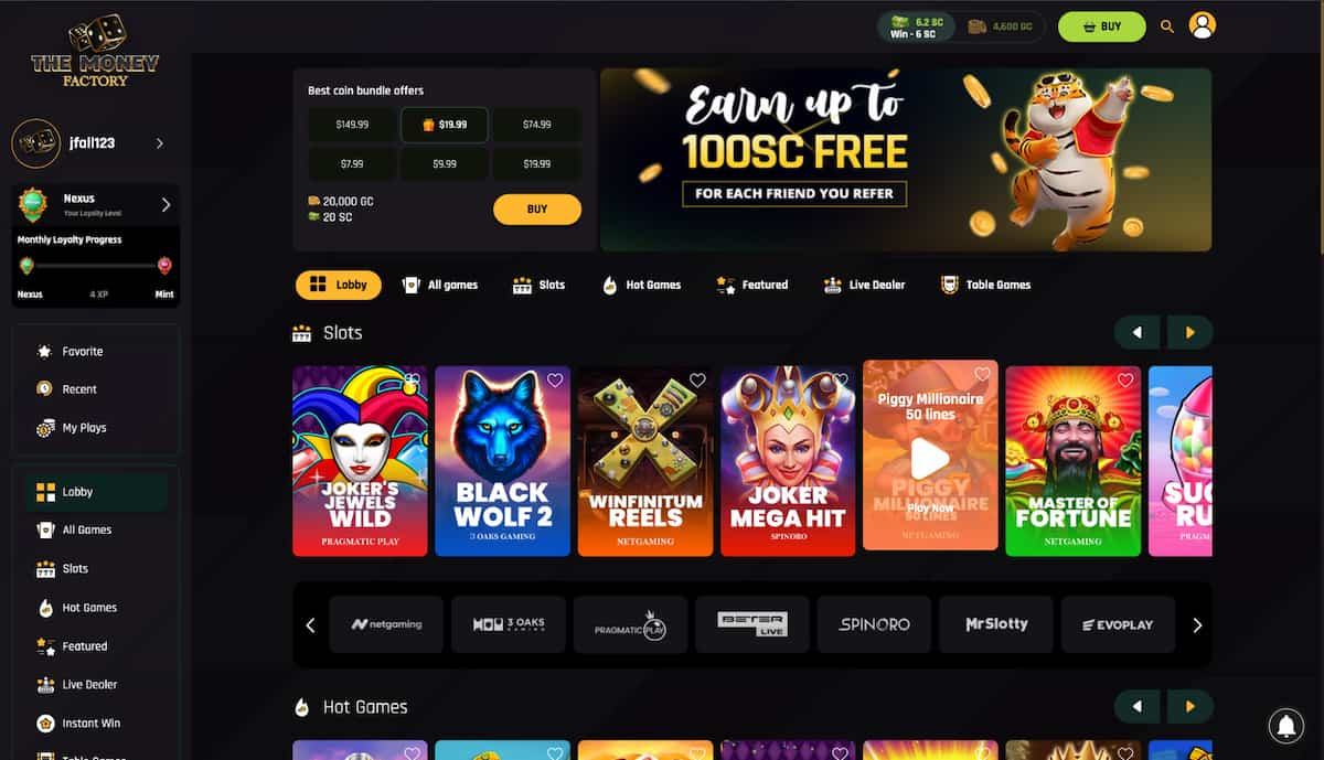 The Money Factory Casino Desktop User Experience