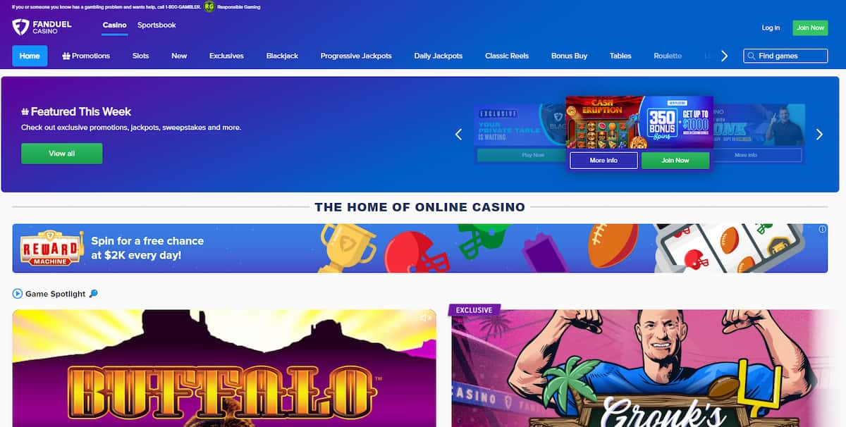 FanDuel Casino homepage with promo offer