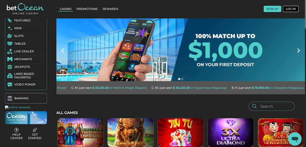 Ocean Casino Homepage