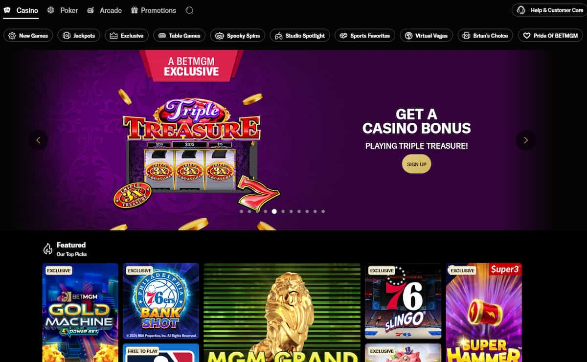 BetMGM Casino Homepage