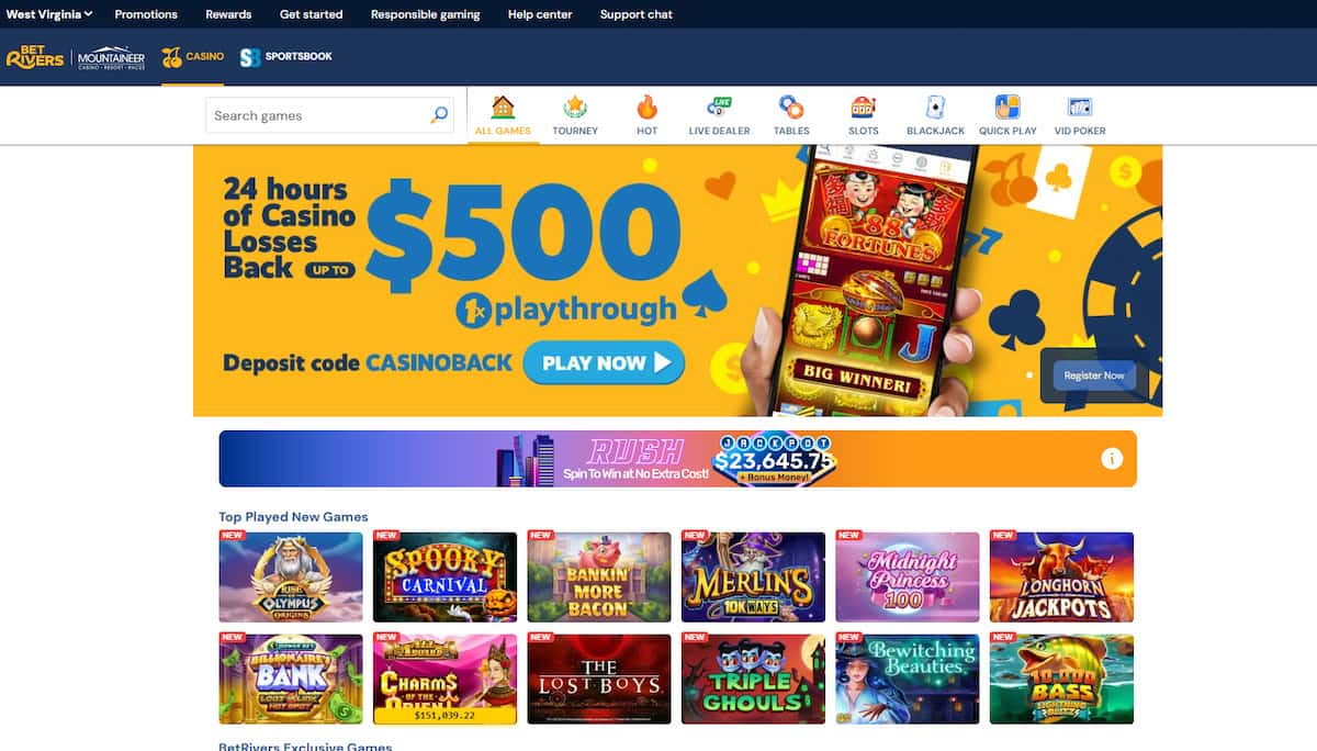 BetRivers Casino WV Homepage