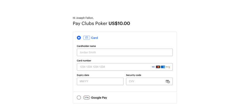 Clubs Poker Payment method