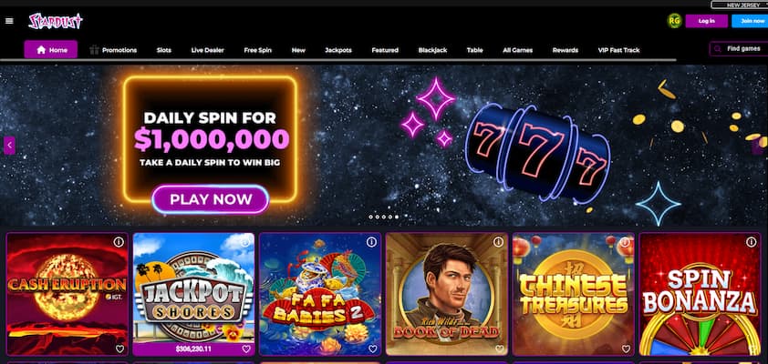 Stardust no deposit casino with feature games and daily spin promo offer