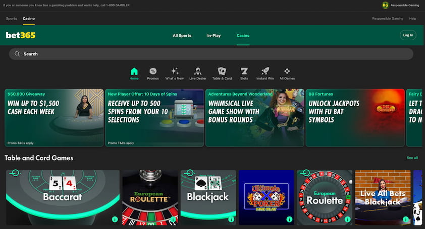 bet365 Casino Desktop Homepage