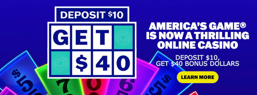 Wheel of Fortune Casino bonus offer of deposit $10, get $40
