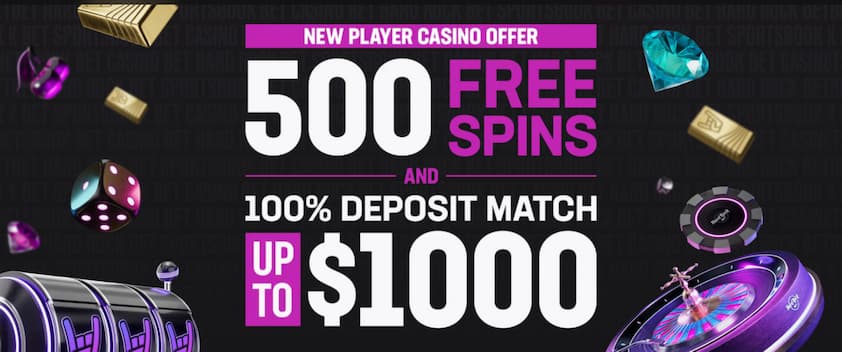 Hard Rock Bet Casino bonus offer promo banner with casino elements on the side