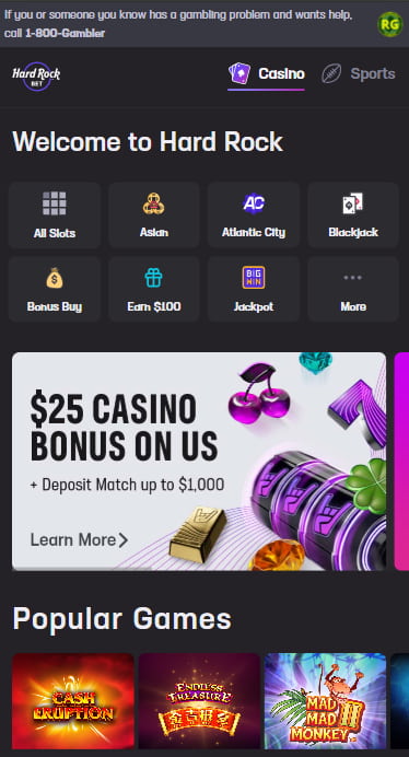 Hard Rock Bet Casino mobile app with welcome offer