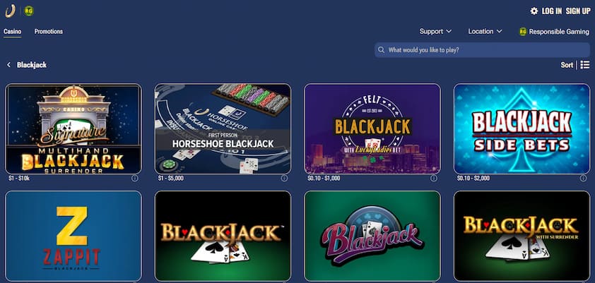 Horseshoe Casino blackjack game section