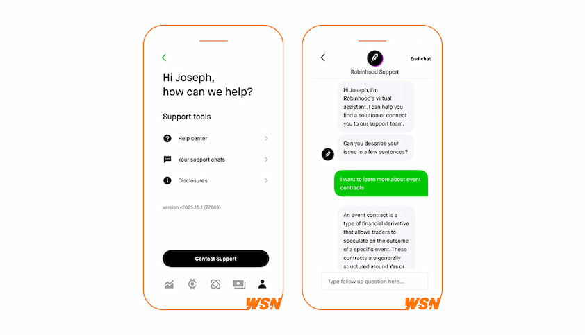 Robinhood Customer Support Example Screenshot