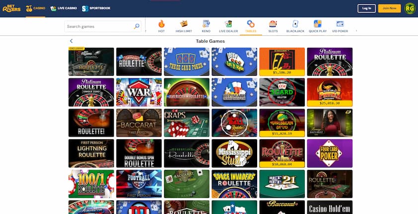 BetRivers Casino roulette game section