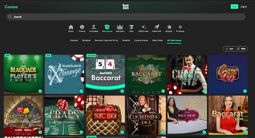 bet365 Casino Craps Game Section
