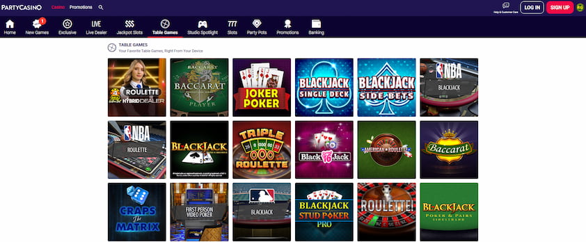 PartyCasino Craps Game Section