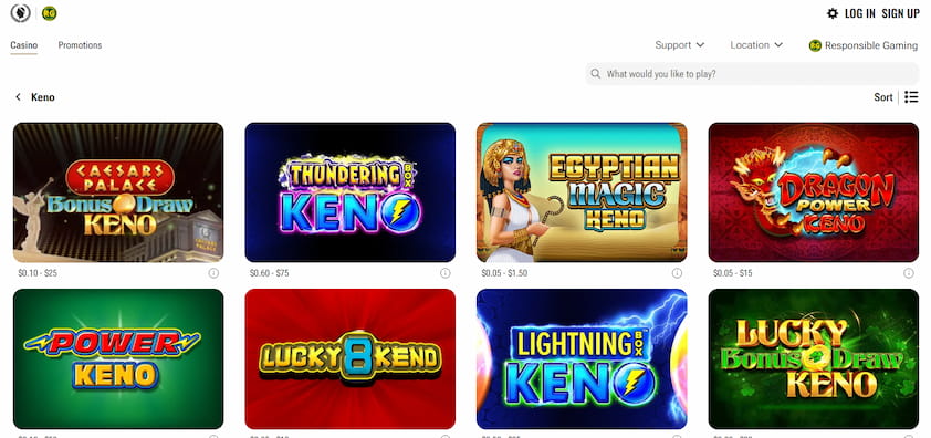 Caesars Palace Casino Keno Game Section