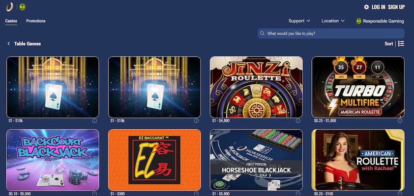 Horseshoe Casino table games section with keno