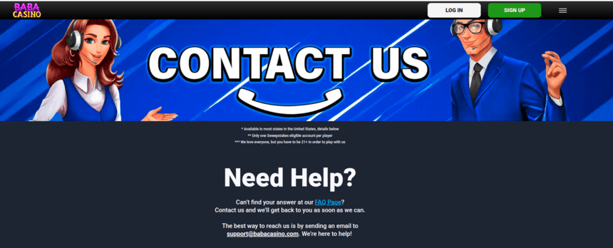 Baba Casino Customer Support
