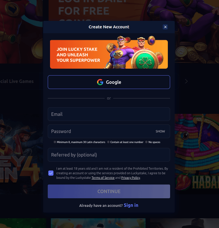 LuckyStake Signup