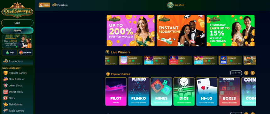 RichSweeps homepage