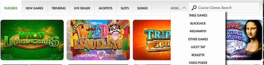 Tropicana Casino Game Categories