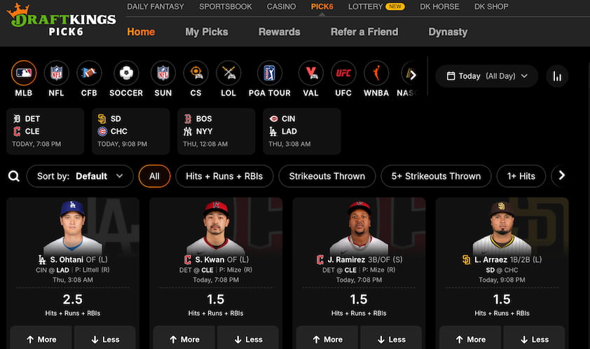 DraftKings Pick6 Desktop Experience