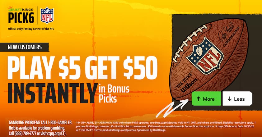 DraftKings Pick6 Promo Get $50 Instantly