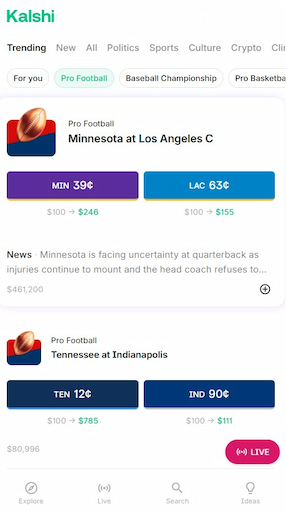 Best NFL Betting Sites Kalshi Screenshot