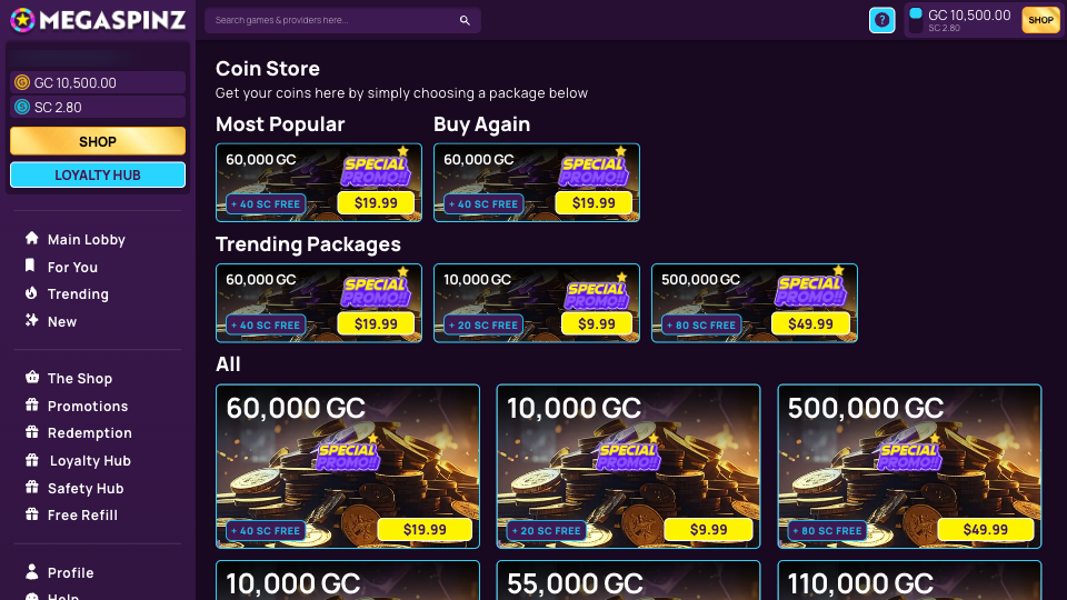 MegaSpinz Coin Store