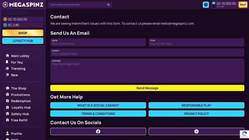 MegaSpinz Customer Support MegaSpinz Customer Support