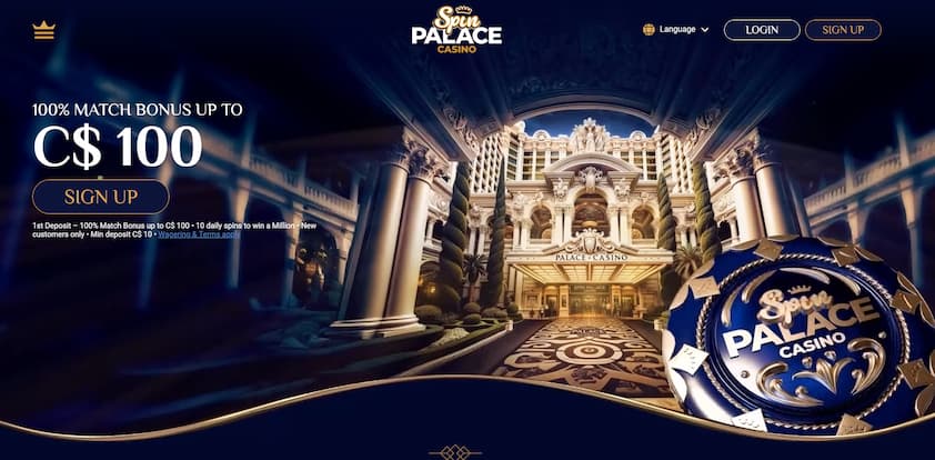 Spin Palace Casino Homepage Spin Palace Casino homepage with bonus offer