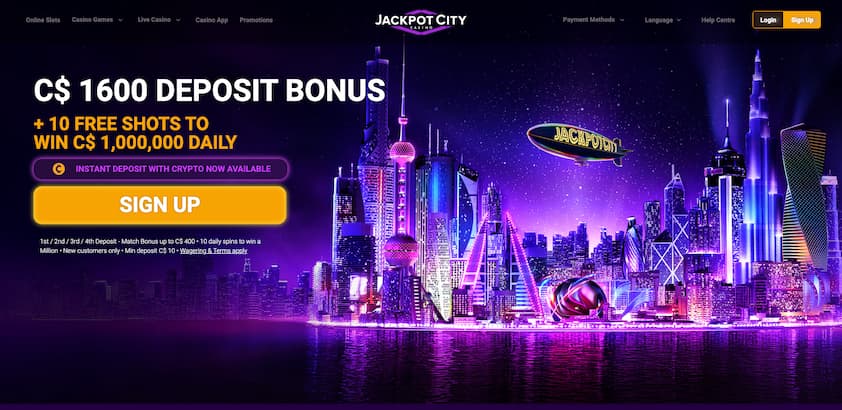 Jackpot City Casino Homepage Jackpot City Casino homepage with bonus offer