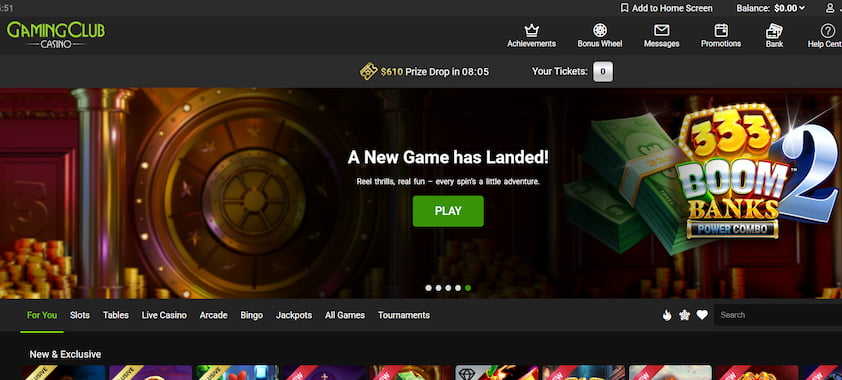 Gaming Club Casino Homepage