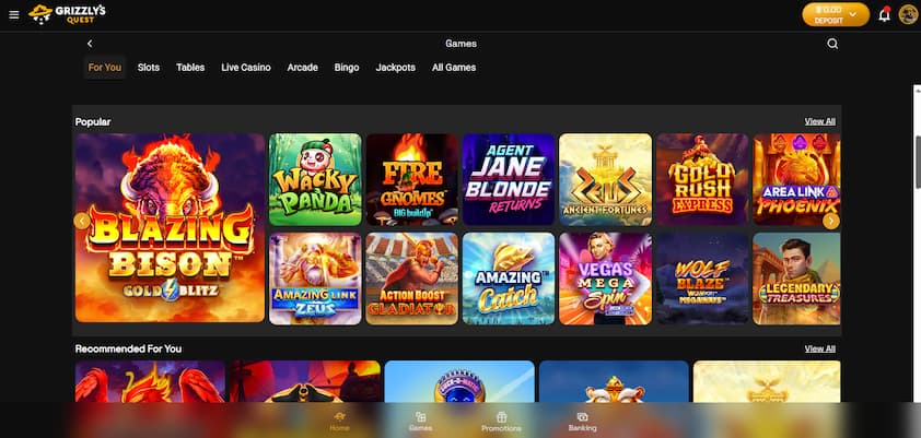 Grizzly's Quest Casino Homepage Grizzly's Quest Casino Homepage