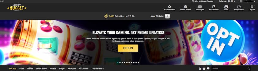 Lucky Nugget Casino Desktop Homepage