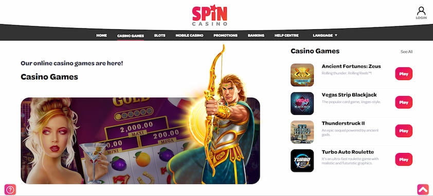 Spin Casino Ontario Homepage