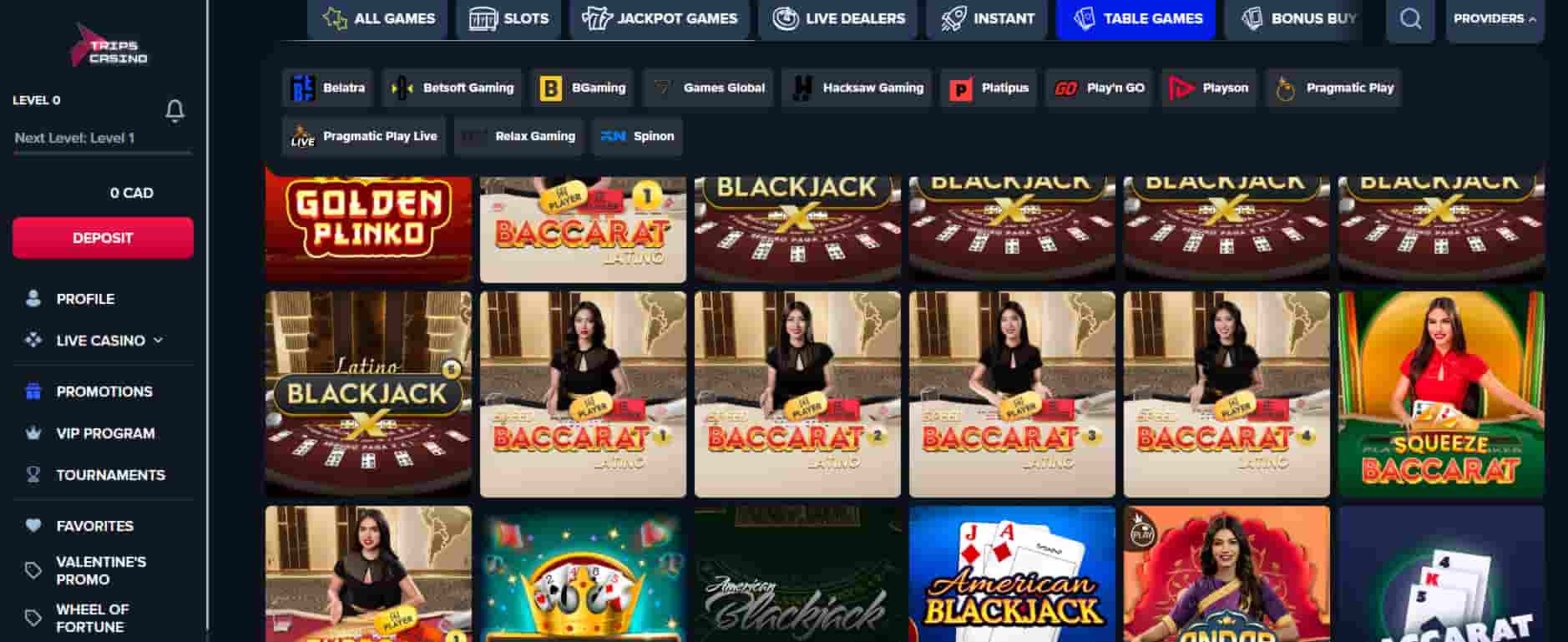The User Experience at Trips Casino on a Desktop Browser
