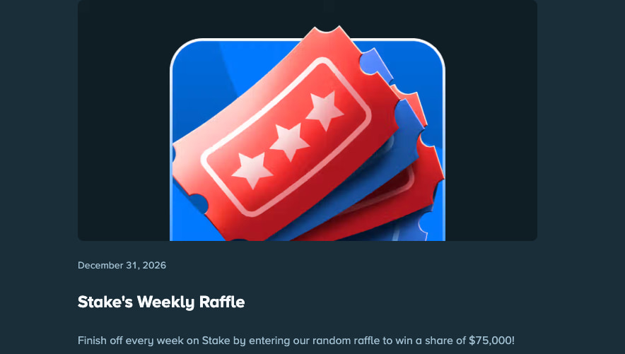 Stake Casino - Best Online Casino Bonuses - Weekly Raffle at Stake