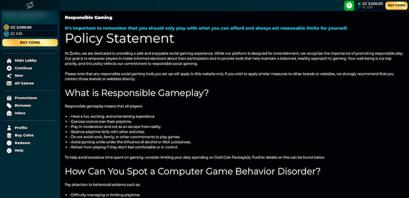 Responsible Gameplay