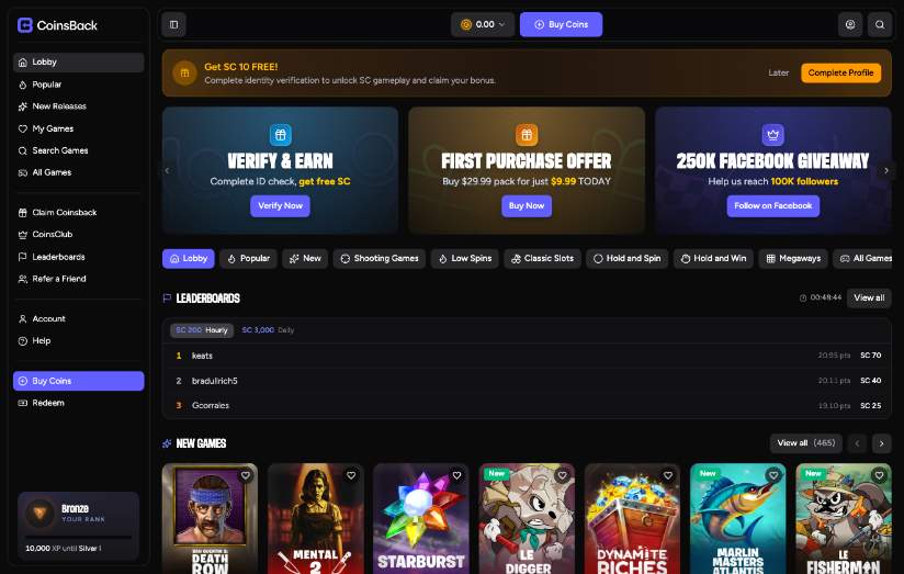 CoinsBack Desktop Homepage