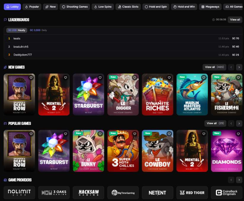 CoinsBack Casino Game Selection