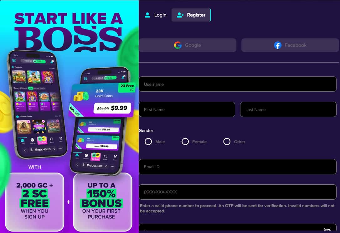 The Boss Casino Sign Up Offer and Sign Up Form